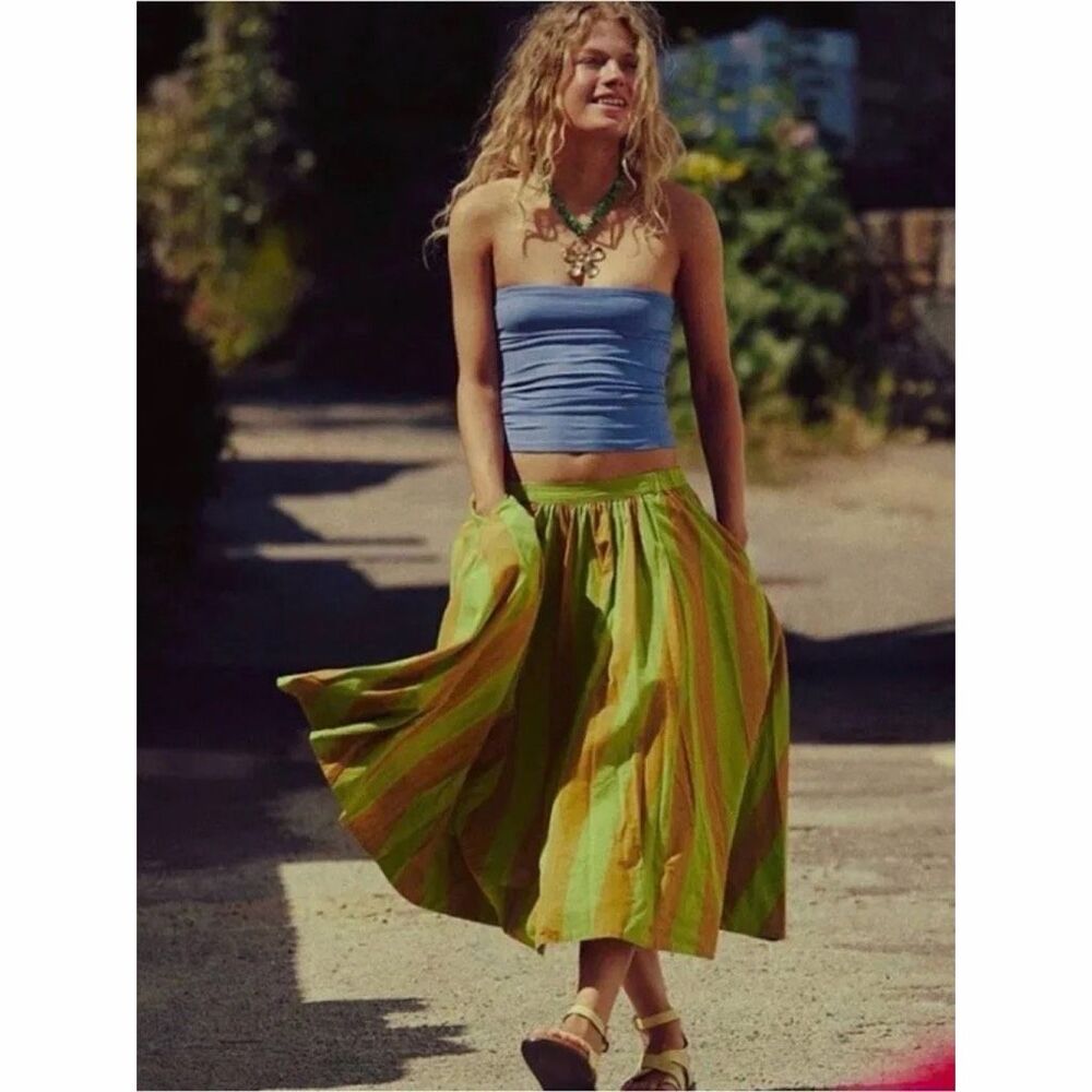 Free People Free-est Lowen Striped Midi Skirt - Size Small